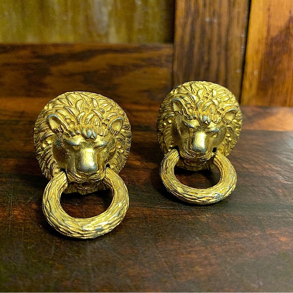1980’s Vintage Gold Plated Lion Door Knocker Clip On Earrings - Picture 1 of 6